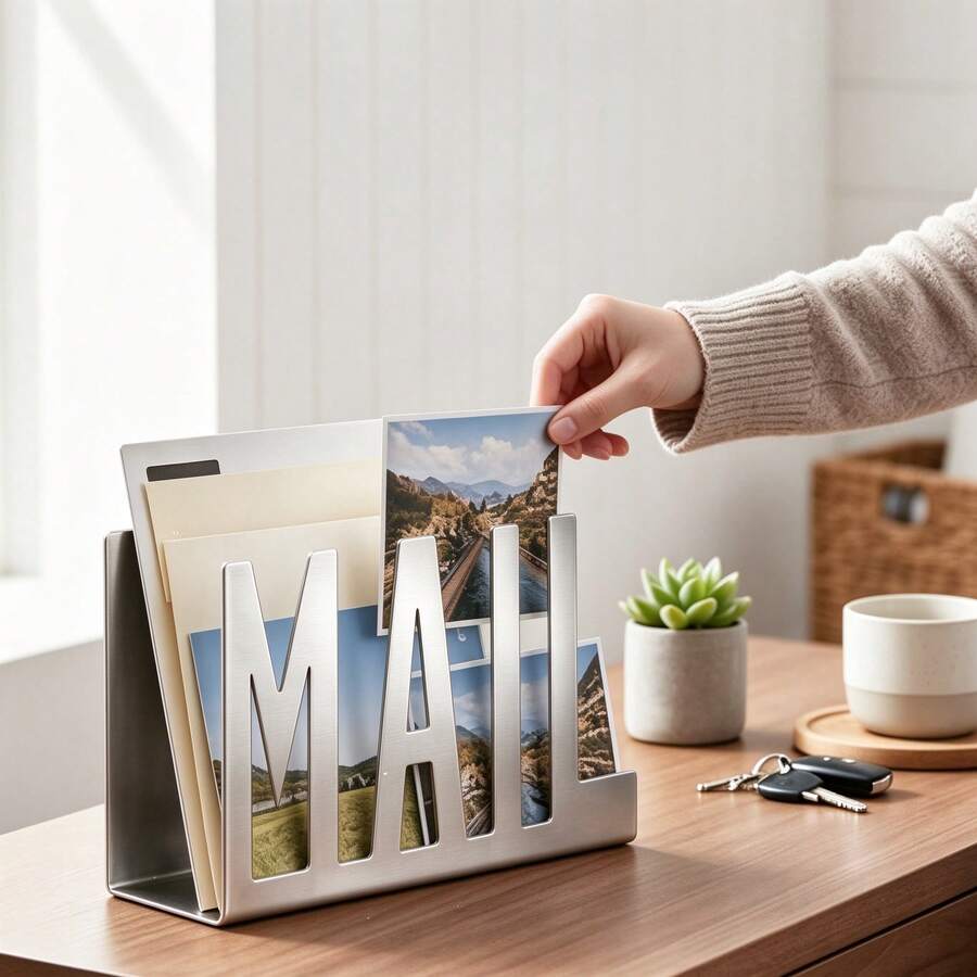 Bookshelf, Envelope Rack, Storage Rack, Desk Organizer, Stainless Steel Material, File Storage Rack, Small Folder - Letter Organizer, Desktop Bill/File/Archives/Paper Organizer, Home Decoration, Office, Outdoor, Back-To-School Items - Multicolor - View 1