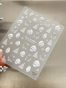 Christmas Embossed Cute Snowman Nail Stickers, Silver White Christmas Tree & Snowflake Decals, Winter Playful Nail Art - Multicolor - View 5