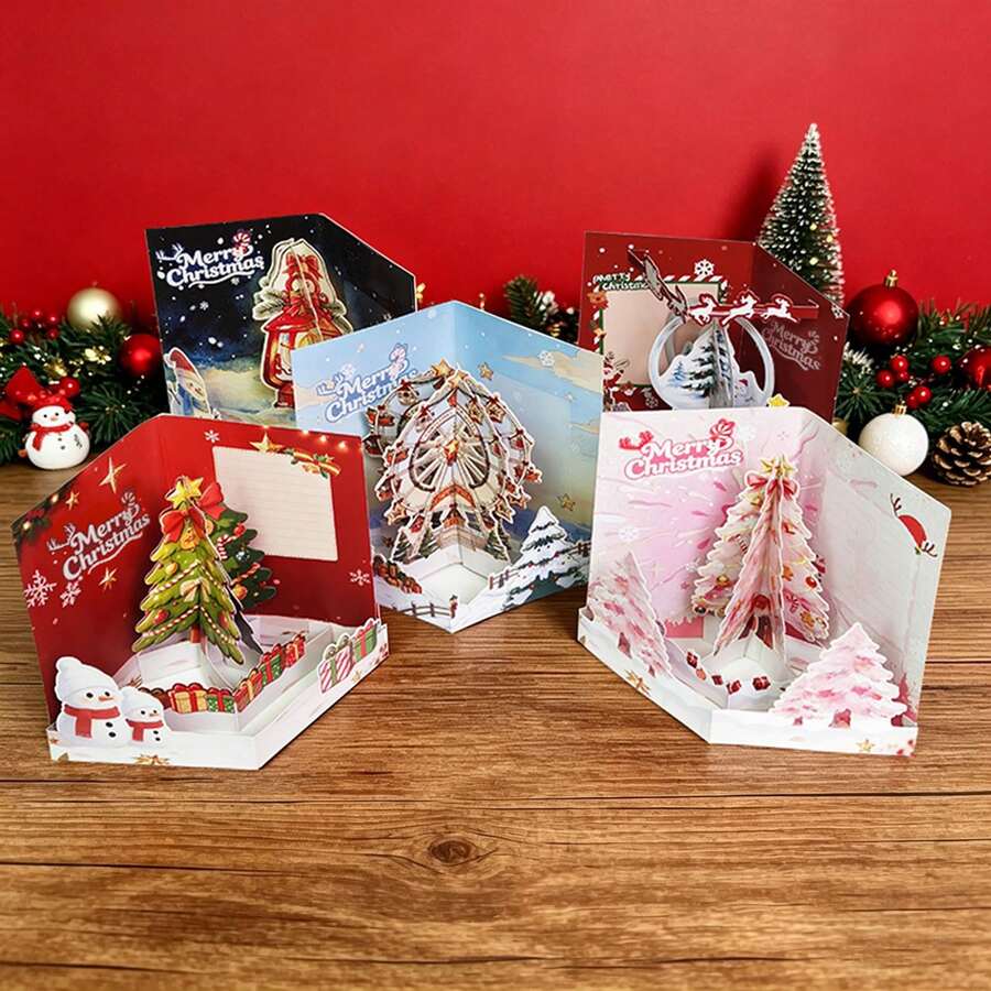 1pc Creative 3D Pop-Up Christmas Greeting Card Holiday Blessing Thank You Card - Multicolor - View 1