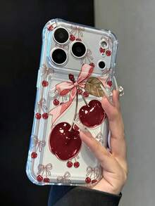 Phone Case: 1 2D Cherry Bow Print TPU Transparent Phone Case Compatible With Iphone 18Pro/18ProMax/17/17Pro/17ProMax/17Air/16/16Pro/16ProMax/16Plus/15/15Pro/15ProMax/14/14ProMax/13/12ProMax/11, Fashionable Protective Soft Case, Design, Unisex Protective Cover - Clear - View 1