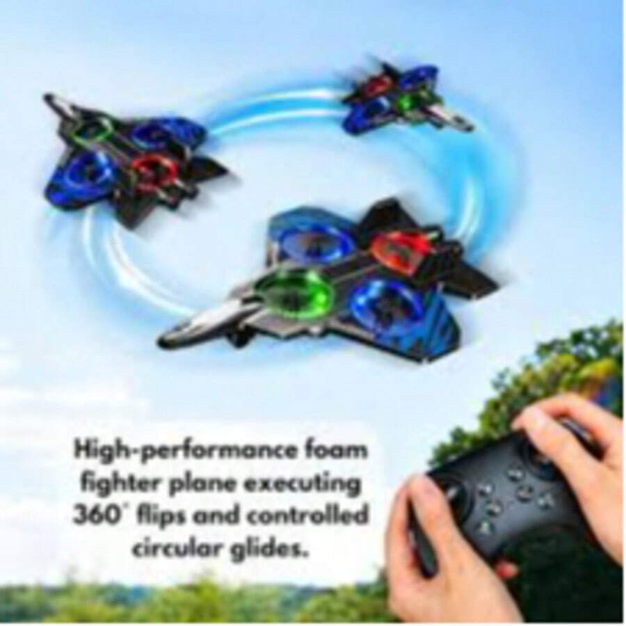 Dron Avión de Combate con Control Remoto y Luces LED Multicolor - Negro - Ver 1