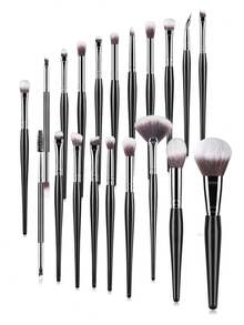 20pcs Black Professional Makeup Brush Set With Or Without Storage Bag, Gradient Soft Bristles For Even Powder Pickup, Full Set Of Makeup Tools For Beginners' Daily Light Makeup And Exquisite Party Looks - Black - View 12