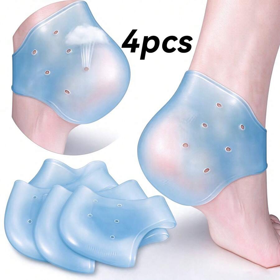 QKC 4pcs Comfortable Silicone Breathable Heel Pads, Shock-Absorbing Pressure-Relieving Anti-Slip Heel Protectors, Soft Breathable Washable Heel Cushions For Men And Women - Blue - View 1