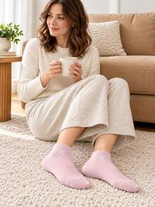 8 Pasang Kaos Kaki Pendek Wanita Warna Polos Sederhana Lucu Acak, Rajutan Halus, Elastis, Lembut, Bordir, dan Pita untuk Pemakaian Sehari-hari di Rumah dan Sepanjang Musim - MultiWarna - View 7