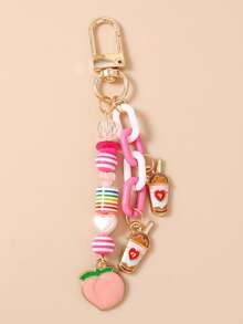 1pc Thick Chain Beverage Fruit Keychain, Milk Tea Peach Keyring, Bag Charm - Multicolor - View 3