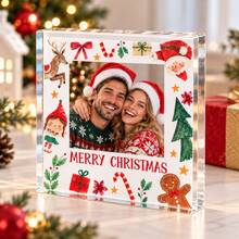 Custom Square Acrylic Christmas Photo Block,Personalized Family & Pet Picture And Text With Red Bow,Snowman & Candy Cane Design,Festive Tabletop & Room Decorations,Customized Holiday Keepsake Display,Customizable Christmas Gift 2026,Merry Christmas - Style C - View 5
