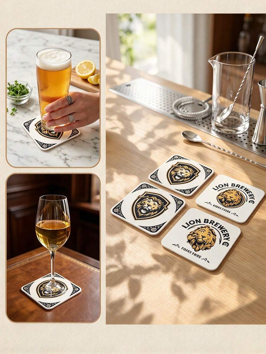 Customizable Premium Disposable Square Paper Coasters, Personalized Photo Party Beer Mats, High-Quality Printing With Glossy Lamination, Stain-Resistant And Portable, Suitable For Outdoor, Home, Hotel, Commercial Bar And Tea House - Multicolor - View 1