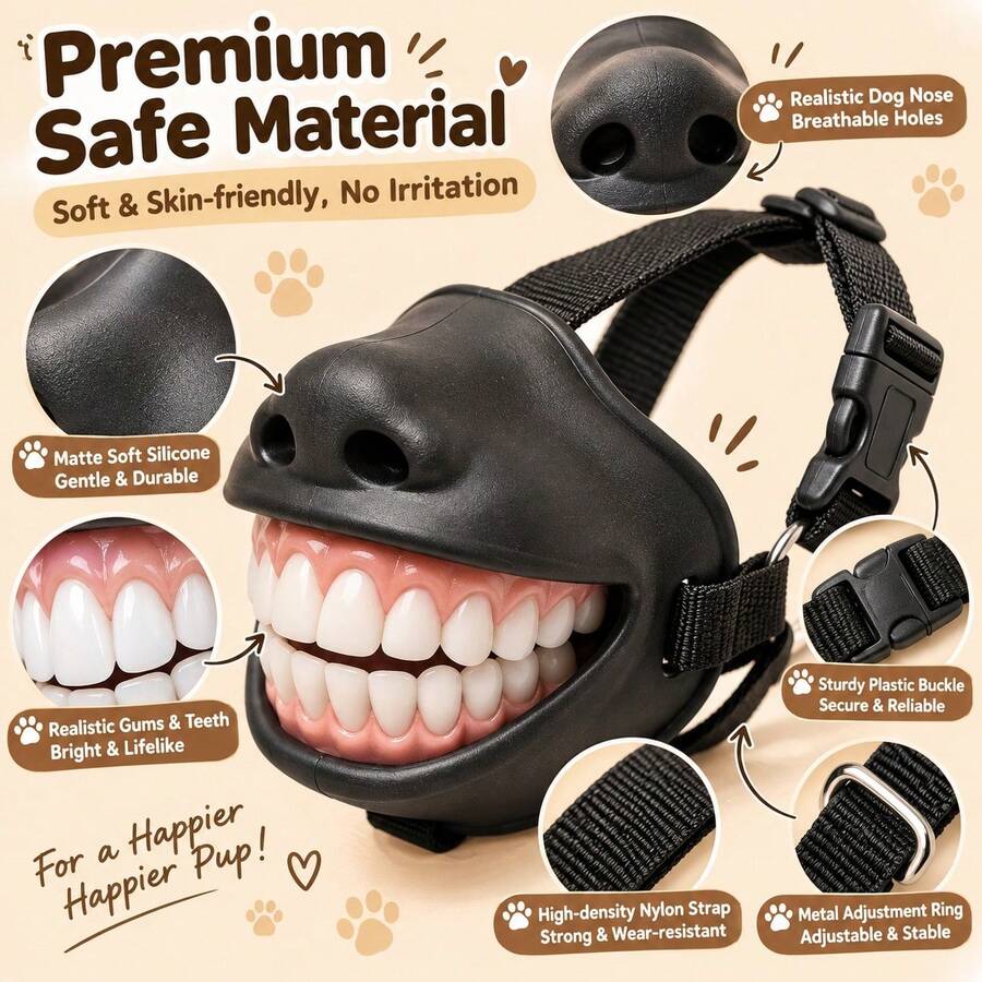 This Fun Dog Muzzle Made Of Adjustable Silicone Material, Suitable For Halloween, Social Media And Dog Photography, Is A Playful Accessory For Pets, Effectively Prevents Dog Barking, Suitable For Small, Medium And Large Dogs. - Black and White - View 1