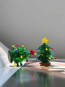 1pc Handmade Mini Crystal Glass Christmas Tree Ornament, Cute Small Christmas Tree Figurine, Collectible Small Item, Christmas Theme, Perfect For Holiday Tabletop Decoration, Great Christmas Decor Piece - Multicolor - View 10