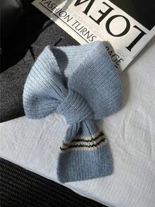 1PC Blue Knit Cross Scarf For Women Fluffy Neck Warmer Y2K Sweet Winter Wrap Party Christmas Gift - Baby Blue - View 5