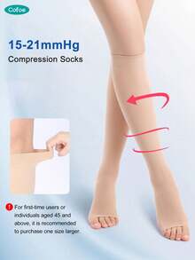 Cofoe 15-21mmHg Level 1 Compression Socks, Open Toe Calf Support Stockings With Dot-Top For Standing Work, Travel & Daily Wear, Beige - KF-wAY-02 - View 1