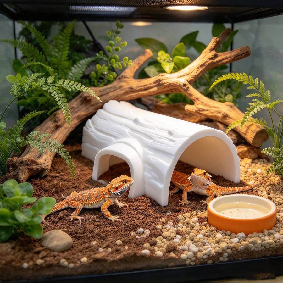 1pc Reptile Hideout, Pet Shelter - Suitable For Lizards, Snakes And Other Amphibians - Sharp Corners On The Side Help With Shedding - Tree-Like Design, Hard Material, Easy To Clean - White - View 1