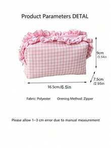 Customized Name Makeup Bag, Customized Toiletry Bag, Plaid Ruffle Edge Makeup Storage Bag, Bridesmaid Gift, Women's Birthday Gift - Multicolor - View 7