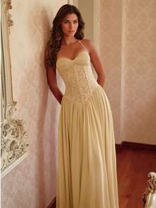 Solid Color Spaghetti Strap Backless Lace Patchwork Women's Maxi Dress ...