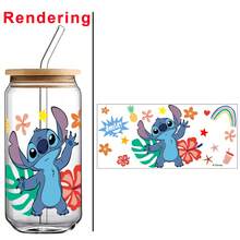 Cute Stitch Cartoon Water Cup Sticker Set, 4 Fresh & Playful Designs Featuring Stitch & Angel With Heart And Flower Elements, Premium Waterproof PVC Material, Water-Resistant & Scratch-Resistant, Self-Adhesive, Removable Without Residue, Suitable For DIY Decorating Glass Straw Cups & Tumblers - Multicolor - View 9