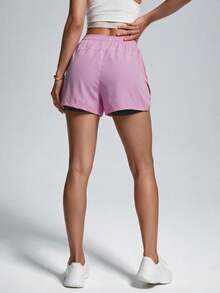 Knot & Curve 1pc Women's Shorts With Built-In Undershorts, 2-In-1 Solid Activewear Pants, Elastic 2 Pieces Suit, Suitable For Running, Sports, Yoga, Fitness In Summer - Mauve Purple - View 6
