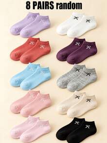 8 Pasang Kaos Kaki Pendek Wanita Warna Polos Sederhana Lucu Acak, Rajutan Halus, Elastis, Lembut, Bordir, dan Pita untuk Pemakaian Sehari-hari di Rumah dan Sepanjang Musim - MultiWarna - View 11