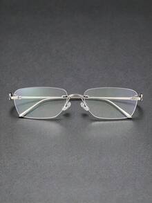 1 Pair Unisex Silver Frameless Square Metal Glasses, Retro High-Intellect Style Metal Frame, Beauty Blue Light Glasses, Fake Glasses, Suitable For Daily Commute And Office - A - View 2