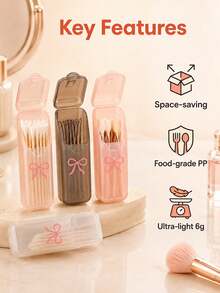Cute Bow Pattern Portable Toothpick & Swab Storage Box - With Lid Dust-Proof Design, Easy Access, Prevents Dust Contamination, Can Be Used To Store Toothpicks, Swabs, Dental Floss Picks, Earrings, Small Rubber Bands And Other Small Items, Multi-Functional Universal Size, Home Storage, Travel Accessory, Gift For Friends, Birthday Gift, Valentine's Day Gift, Christmas Gift, New Year Gift, Easter Gift, Mother's Day Gift (Box Only) - Multicolor - View 4