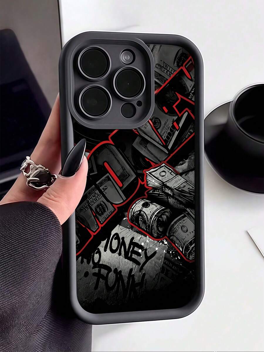 1件裝黑色硬幣插圖個性化極簡全包覆TPU防震手機殼,適用於Apple 18 17 16 15 14 13 12 11 Pro Max Air及系列 - 彩色 - 查看 1