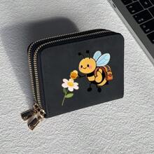 Little Bee Floral Print Card Holder Lightweight Fashionable Wallet Suitable For Daily Use For Women Double Zipper Mini Wallet Purse Wallet Card Wallet - Multicolor - View 9