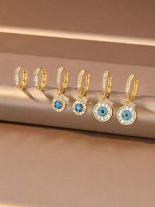 6pcs Elegant Elegant Gold Full Rhinestone Evil Eye Hoop Ear Cuff, Suitable For Women's Daily, Party And Banquet Wear, Exquisite Christmas Jewelry Gift For Women - Evil Eye - View 4