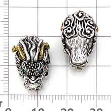 2pcs/Set Manik-manik Guru Naga Gajah, Manik-manik Kepala Buddha Tiga Arah Batu Bertatahkan Paduan Dua Warna, Untuk Aksesori Pembuatan Perhiasan DIY Gelang Mala - MultiWarna - View 10