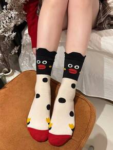 1/4/8 Pairs Random Cute Cartoon Animal Penguin Pattern Comfortable Breathable Mid-Calf Socks For Women - Multicolor - View 10
