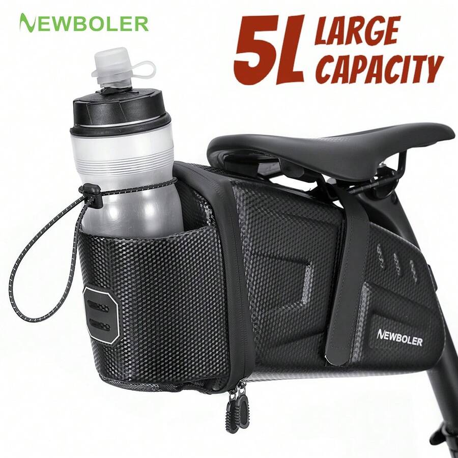 NEWBOLER 5L Large Capacity Bike Saddle Bag, EVA Hard Shell Bicycle Under‑Seat Tail Bag With Water Bottle Pocket, Durable Cycling Storage Pouch For Mountain Road Bike Accessories - Multicolor - View 1
