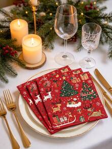 40/20/1pc Christmas Napkins, Christmas Tree And Reindeer Pattern, Suitable For Christmas Party, Christmas Home Decor, Table Decor, Birthday Party, Banquet, Outdoor Picnic, Wedding Party Supplies, Dinner - Christmas Tree Reindeer Style - View 1