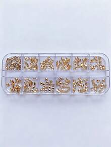 Champagne Nail Rhinestones, 12 Grids Multi Shape 3D Glass Nail Gems, Star Heart Butterfly Curve Rhombus Crystal Nail Stones, Fall Winter Nail Art Decorations, Flatback Rhinestones For DIY Manicure Nail Design - Multicolor - View 6