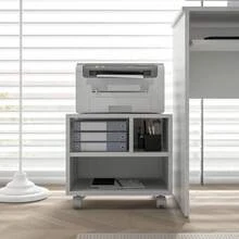 Three-Compartment Printer Cabinet, With Wheels - White On-Site - White + Particle Board - View 7