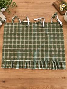 1pc Farmhouse Style Oven Curtain With Scalloped Edge, Tie-Up No-Drill Appliance Cover Skirt, Suitable For Kitchen Stove, Dishwasher, Washing Machine, Country Plaid Cottage Decor, Hides Clutter, Easy Install Kitchen Curtain - Multicolor - View 8