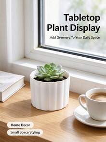 Vertical Stripe Plastic Flower Pot, Fresh Solid Color Succulent And Green Plant Planting Pot, Suitable For Balcony, Windowsill, Indoor Desk, Living Room Shelf Placement. Can Be Filled With Nutrient Soil To Plant Succulents, Pothos, Herbs, Small Foliage Plants, Rounded Vertical Stripe Design Is Simple And Elegant, Lightweight And Durable, Breathable And Easy To Drain, Easy Daily Care And Watering, Black And White Color Scheme Versatile, Create A Green Plant Corner At Home, Decorate Indoor Space, Provide Suitable Planting Container For Green Plants - Flower Pot - View 4