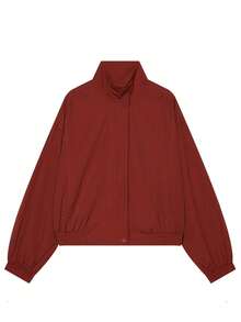 Women's Autumn Burgundy Short Flight Jacket, Funnel Neck Zipper Closure, Casual Long Sleeve Street Style Outerwear, Fashionable Autumn Jacket - Red - View 4