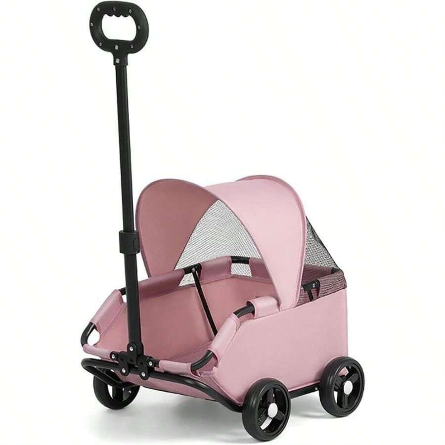 Mini Dog Stroller – Foldable Pet Carrier Cart With 360° Rotatable Handle, Extendable Pull Handle & Storage Bag Lightweight Trave - Pink - View 1