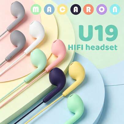 Auriculares con cable de color macaron, auriculares estéreo semi-intraurales de 3.5mm con micrófono, auriculares ligeros para uso diario
