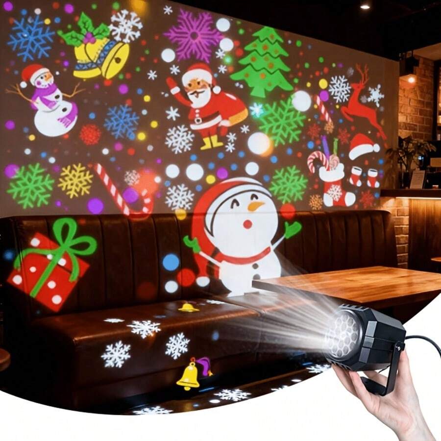 Square USB LED Christmas Projection Light Featuring Various Holiday Patterns-Such As Snowmen And Christmas Trees-To Suit Diverse Needs; It Effortlessly Creates A Festive Atmosphere And Is Ideal For Christmas Lighting Setups. - USB Square Christmas Spotlight - View 1