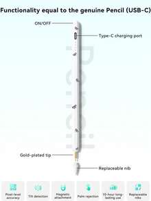 FCV 1Pack Stylus For Pad With A Battery Capacity Of 90mAh Pencil With DIY Sticker Compatible With Pad 10 (10.9-Inch, 2022 Model), Air 4/5/6/M4, A16 (11-Inch, 2025 Model), Air 11-Inch/13-Inch (M3/M2), And Pro 11-Inch/12.9-Inch - View 3