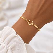 1pc Simple Classic Horseshoe Golden Silvery Adjustable Bead Chain Bracelet For Women - Horseshoe - View 1