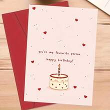 1PC (Envelope And Card) Cute Heart Pattern Birthday Greeting Card, "You Are My Favorite Happy Birthday!", Sweet Cake Illustration, Perfect For Your Loved One, High-Quality Paper, Red Or Yellow Envelope Optional, Creative Greeting Card - View 3