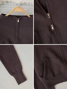 Women's Off-Shoulder Long Sleeve Knit Cardigan, Autumn/Winter Short Regular Fit Top - Brown - View 9