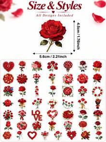 56/50PCS Heart-Shaped Rose Stickers, Ideal For Decorating Laptops, Water Bottles, Notebooks, Phone Cases, Scrapbooks, Journals, Suitable For Daily Personalization, Party Embellishments, DIY Craft Projects, Gift Wrapping And Holiday Decorations - Multicolor - View 8