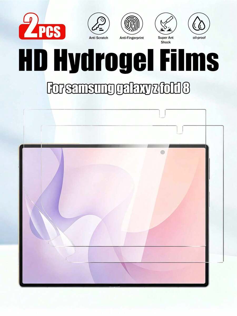 2pcs Galaxy Z Fold 8 Wide Flexible TPU Screen Protector, High Definition Transparent Bubble-Free Self-Healing, Fingerprint Unlock Compatible, Suitable For Galaxy Z Fold8/Fold 7/Fold 6/Fold5 Z Flip 8/Flip6/Flip5 - Clear - View 1