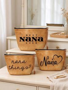 Floral Pattern Nana Text Cosmetic Bag,Lightweight Makeup Bag,Nana Gifts Makeup Bag, Portable And Large Capacity.Waterproof Cosmetic Bag For Grandma - Multicolor - View 2