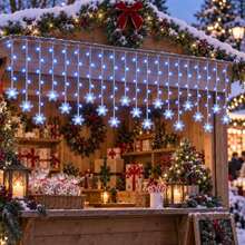 1PC Christmas Decoration With 96 LED USB Power Snowflake Curtain Light String, 8 Lighting Modes, Suitable For Outdoor Gardens, Terraces, Yards, Homes, Fireplaces, Windows, Christmas, New Year, Holiday Party Decoration - Curtain Lights - View 3