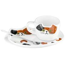 Cat Coffee Cup Set 220ml – Ceramic Cat Cup With Saucer And Metal Stirrer, Cute Tea Cup Gift Set For Cat Lovers - Multicolor - View 4