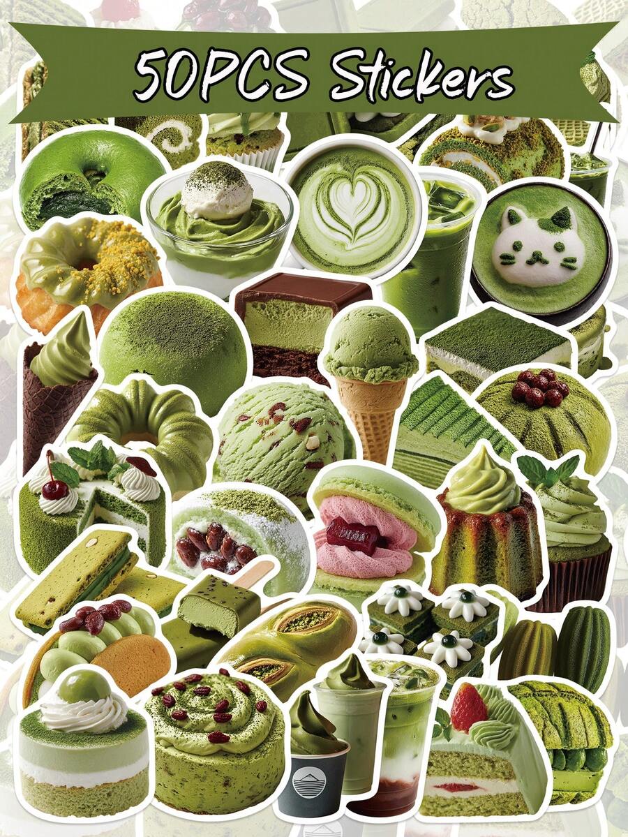 50pcs Matcha Dessert Stickers, Waterproof Vinyl Stickers, Suitable For Water Bottles, Laptops, Scrapbooks, Planner DIY Decoration - Multicolor - View 1