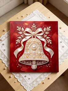 Handmade Pearl Painting Set With Frame, Golden Bell Pattern Design, Full Set Of Hand Tools, Wall Decoration, Christmas Gifts. - A - View 2