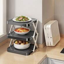 Kitchen Prep Rack Foldable Multi-Layer Storage Shelf With Prep Trays Home Meal Prep Multi-Function Hot Pot Ingredient Organizer - View 5